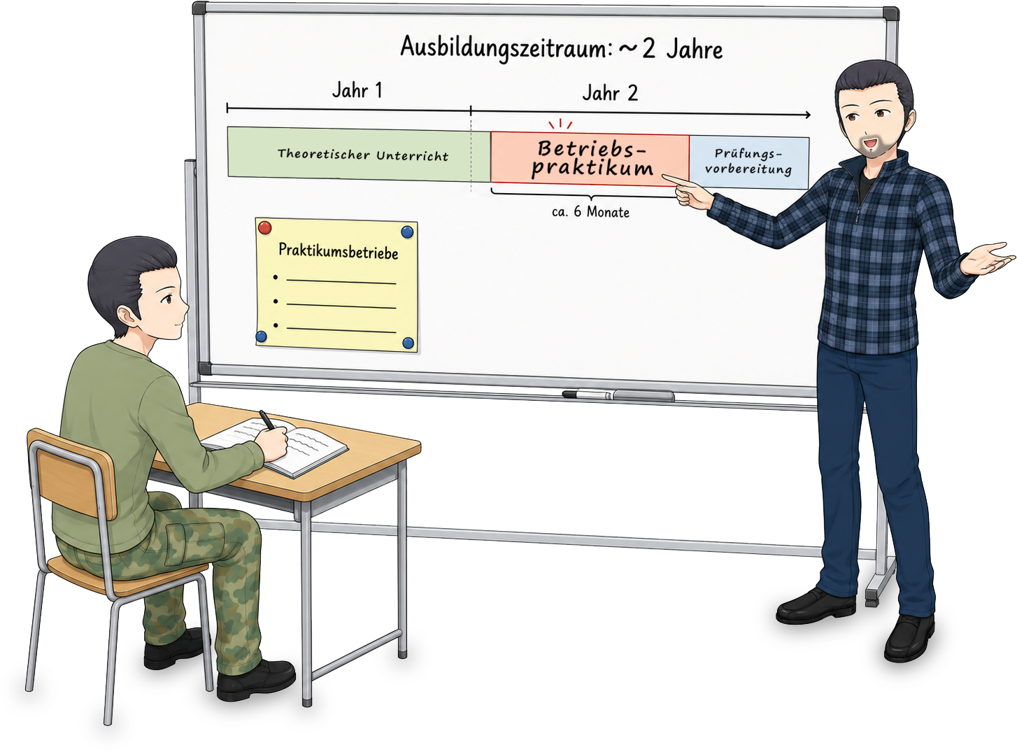 Lehrgangsübersicht mit Praktikumszeitraum